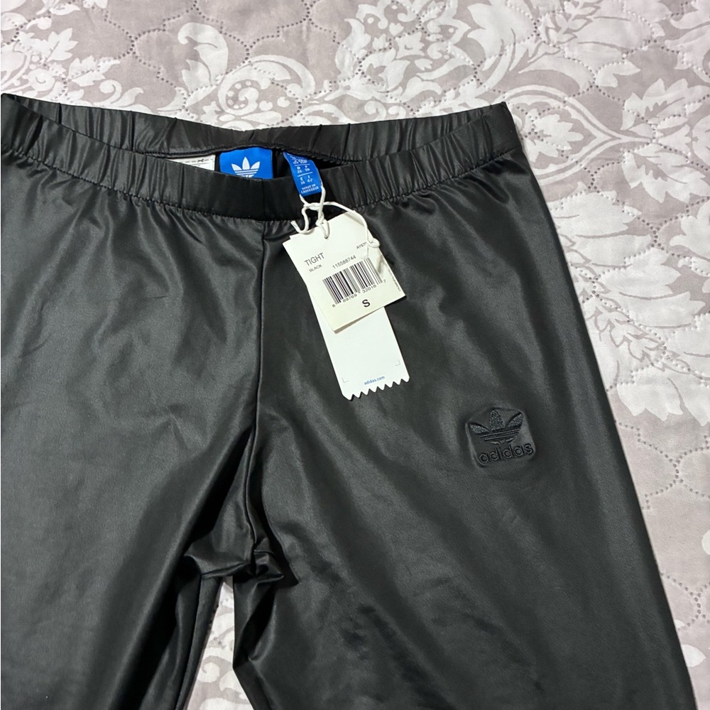 adidas women’s  Black Faux-Leather Track Pants